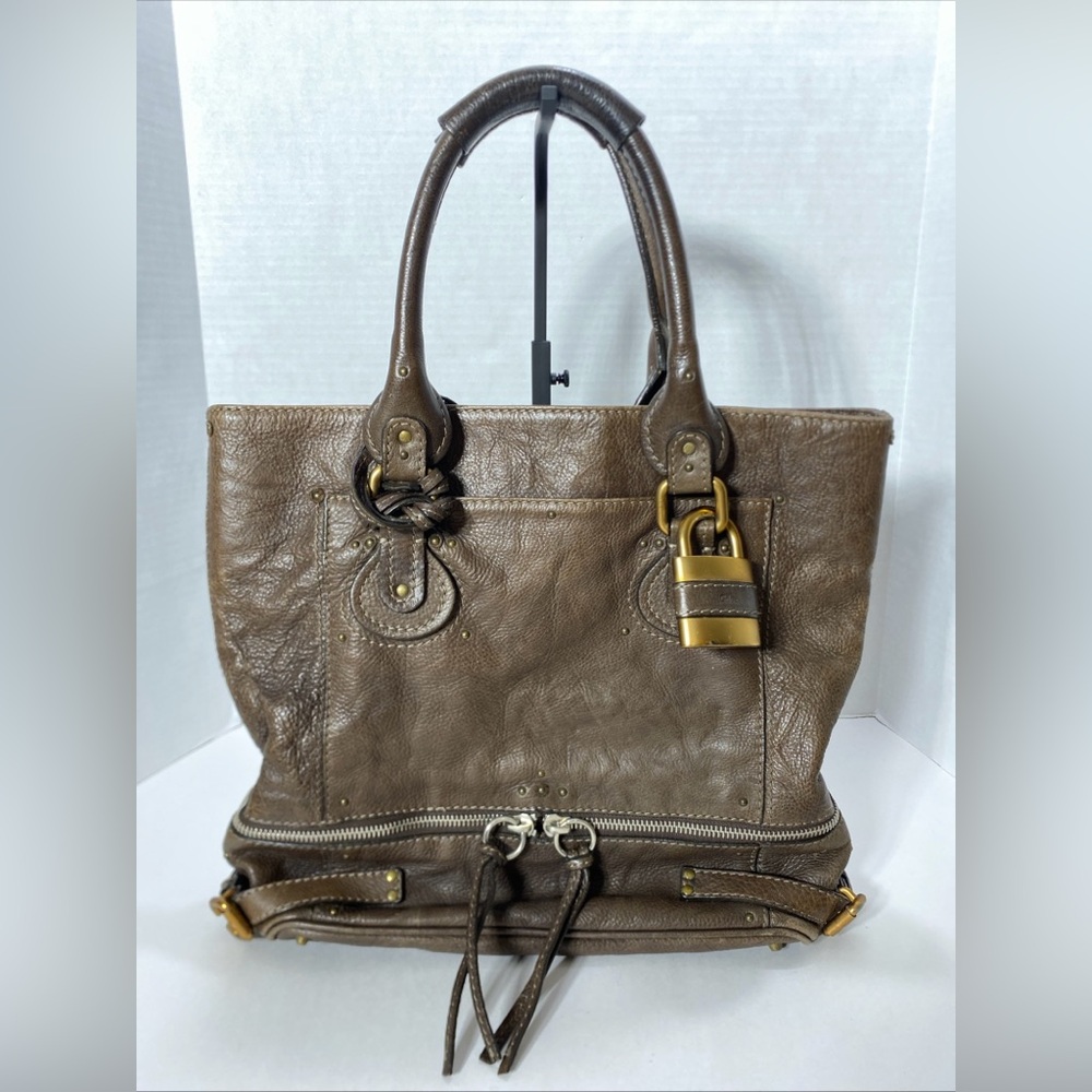 Chloé VINTAGE SIGNATURE PADDINGTON TOTE BAG Brown Leather PADLOCK VGC